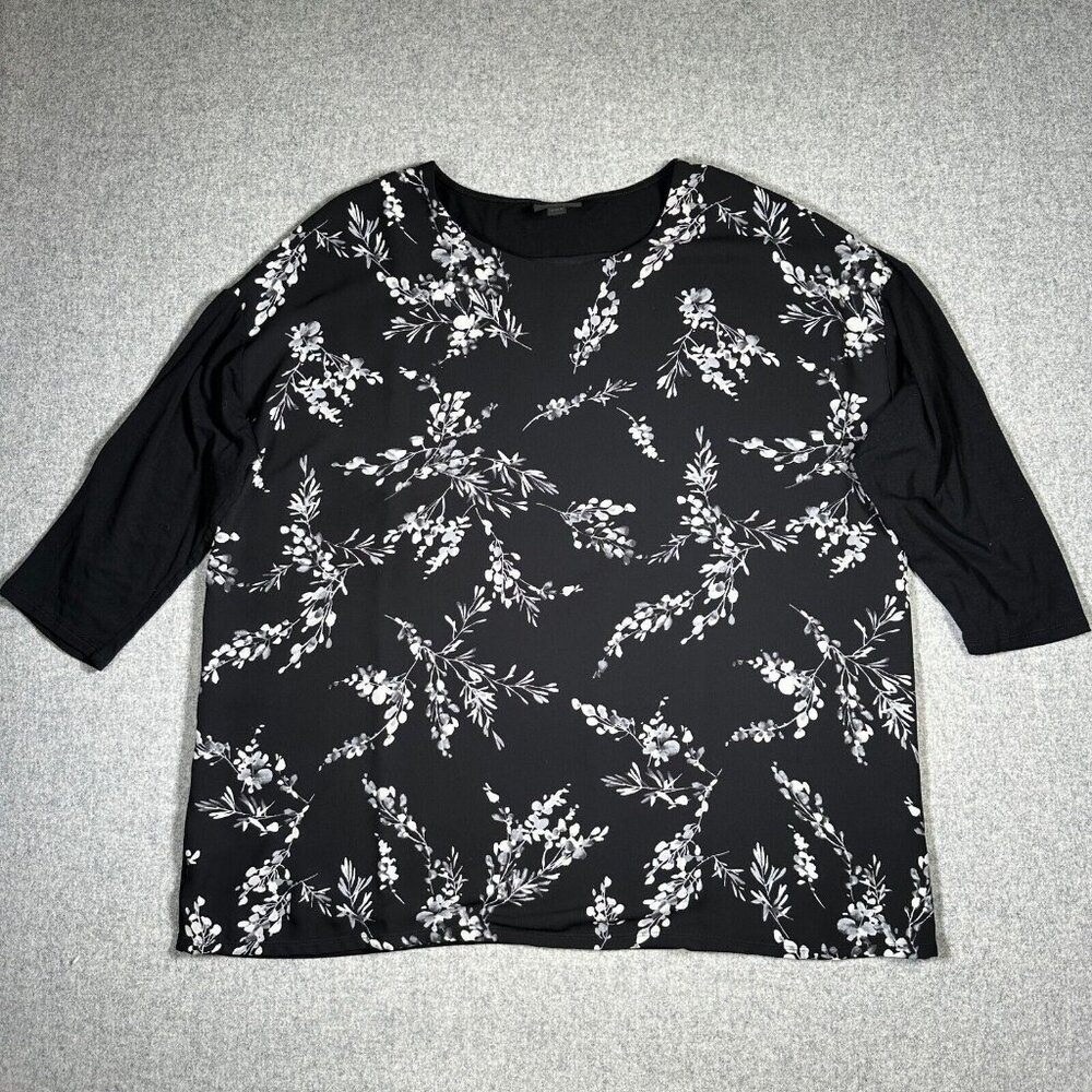 J. Jill Large Top Womens Wearever Black White Floral Half Sleeve Lightweight